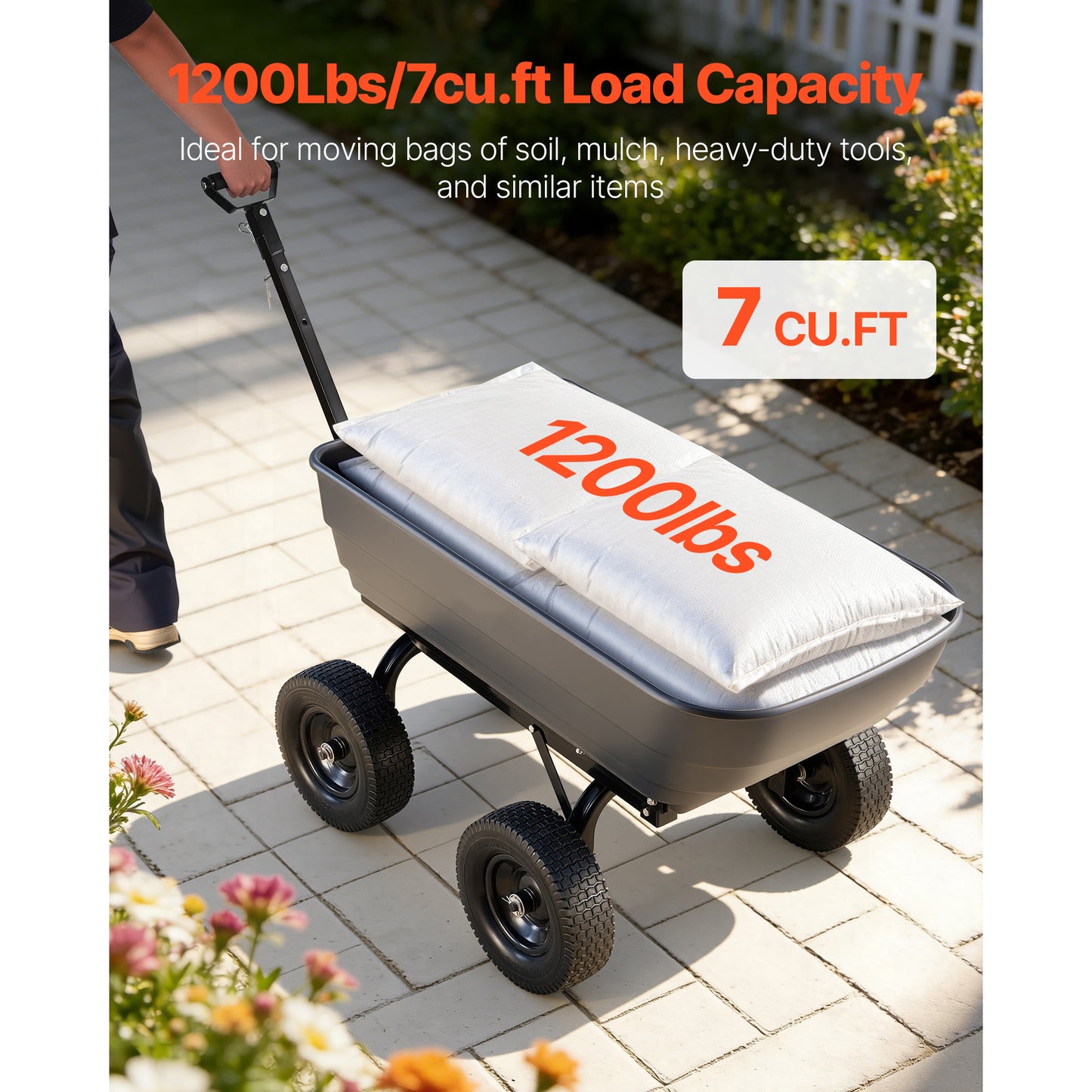 Vevor Garden Dump Cart 1200 Lbs Poly Yard Wagon with 7 Cu Ft Capacity