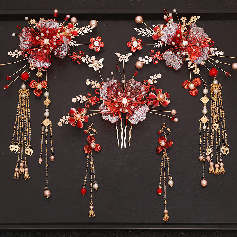 Bridal Hair Crown with Fringe - Ancient Style Flower Headdress