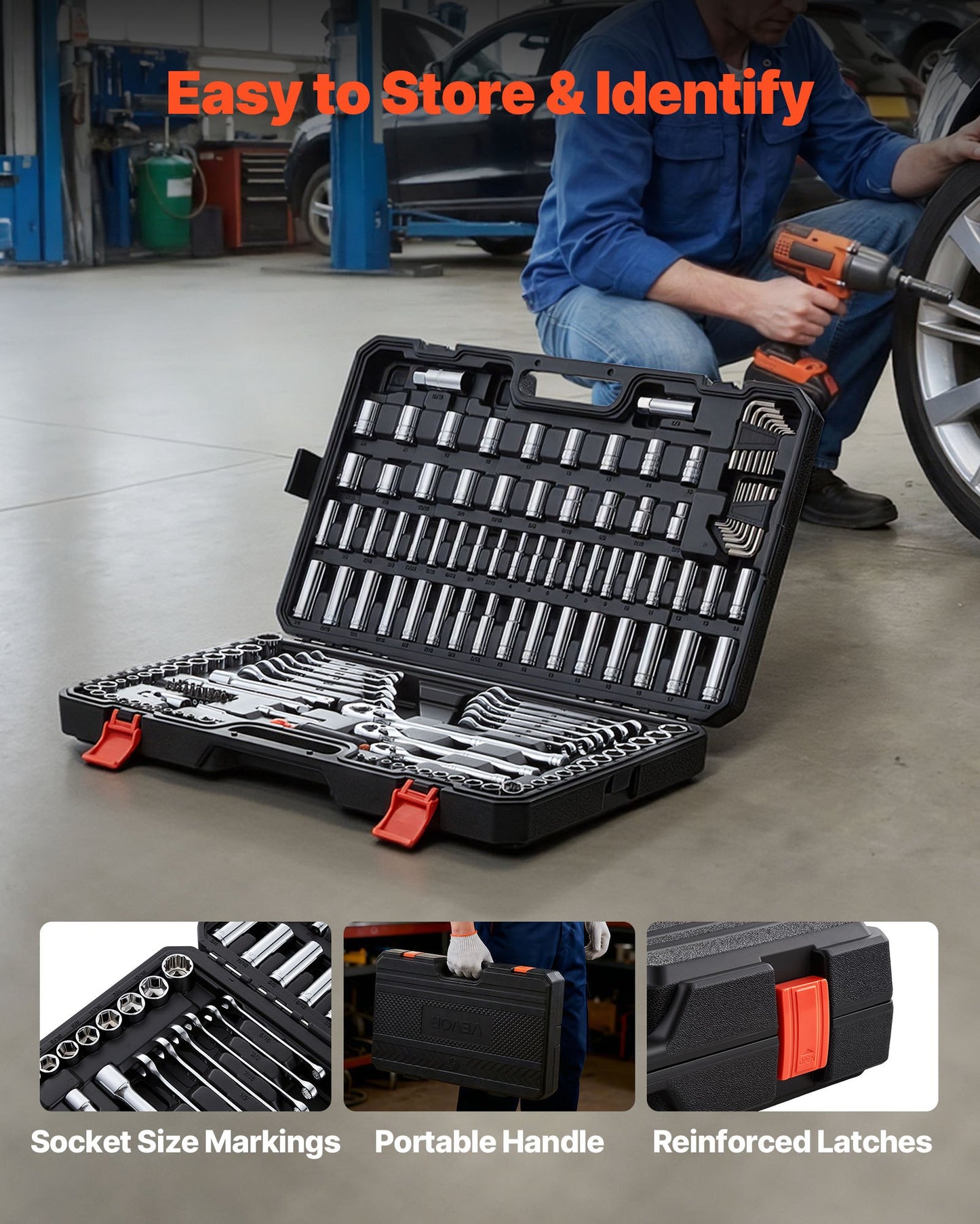 159-Piece Mechanic Tool Set with SAE & Metric Sockets Wrenches & Storage Case