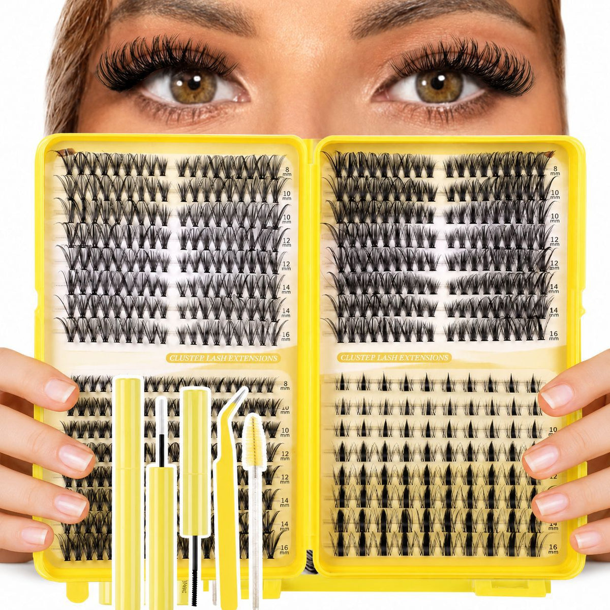 High-Volume DIY False Eyelashes Kit with Glue & Tweezers - Natural & Voluminous 8-16mm