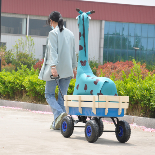 All Terrain Garden Wagon with Wood Railing and Air Tires for Outdoor Use