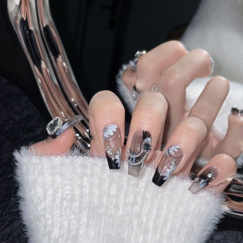 Black Themed Icy-Cool Rhinestone Nail Tips for Nail Art & Wear