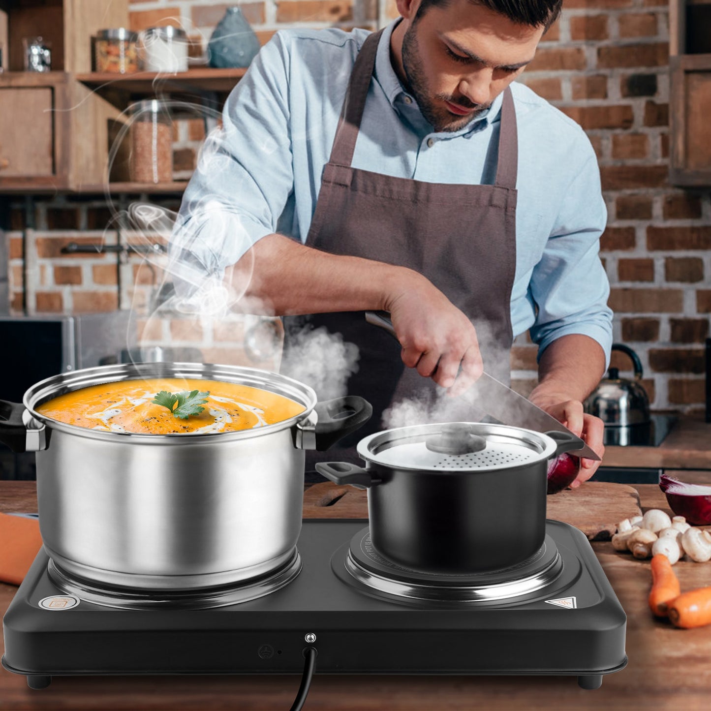 2000W Electric Infrared Dual Burner Hot Plate - Portable Cooking Stove