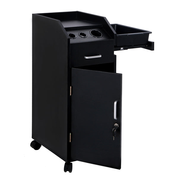 Black Hair Salon Tool Cart with 4 Drawers and Side Tray - Durable ABS & Particleboard