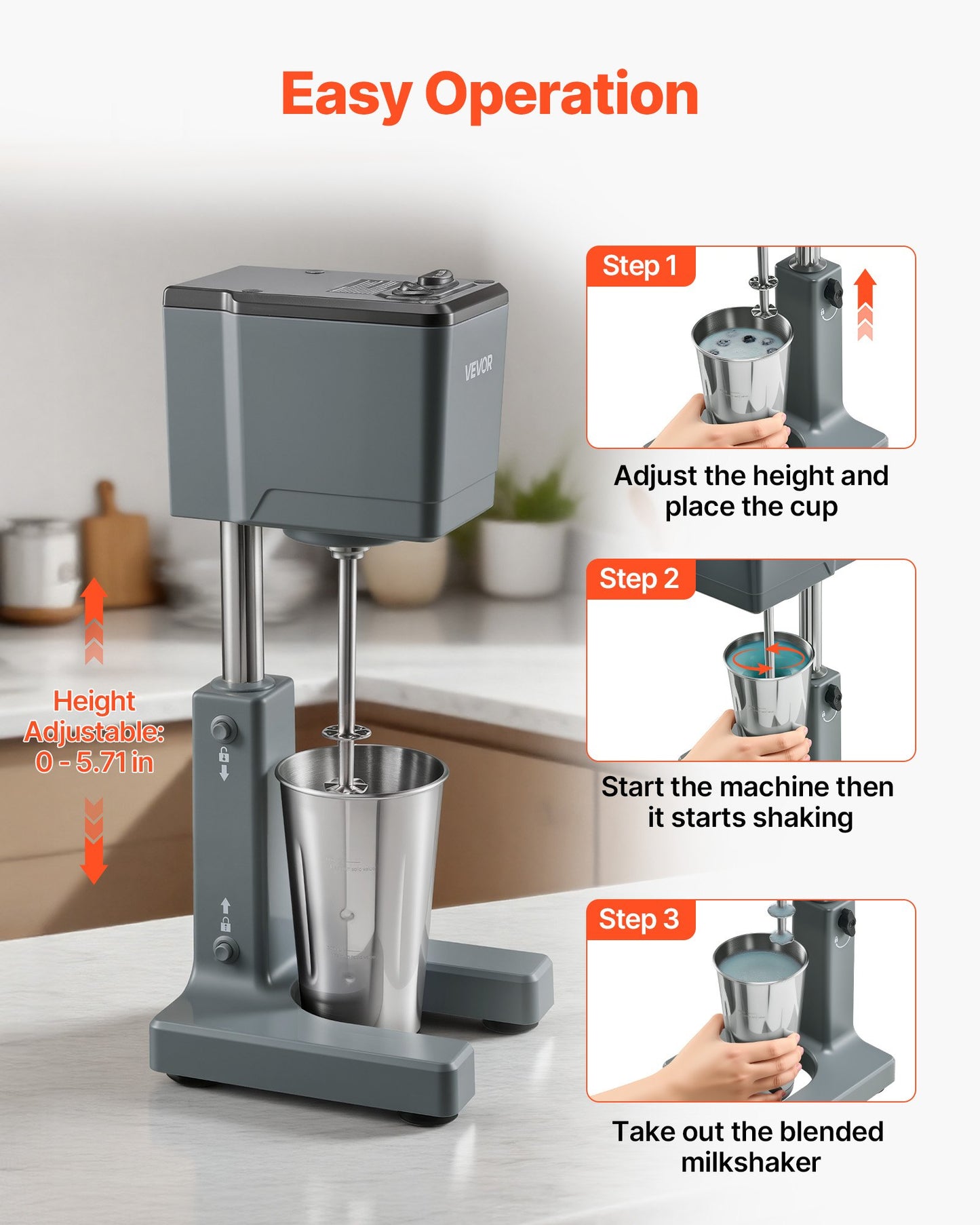 Milkshake Maker 150W Dual-Speed Electric Blender with Stainless Steel Cup
