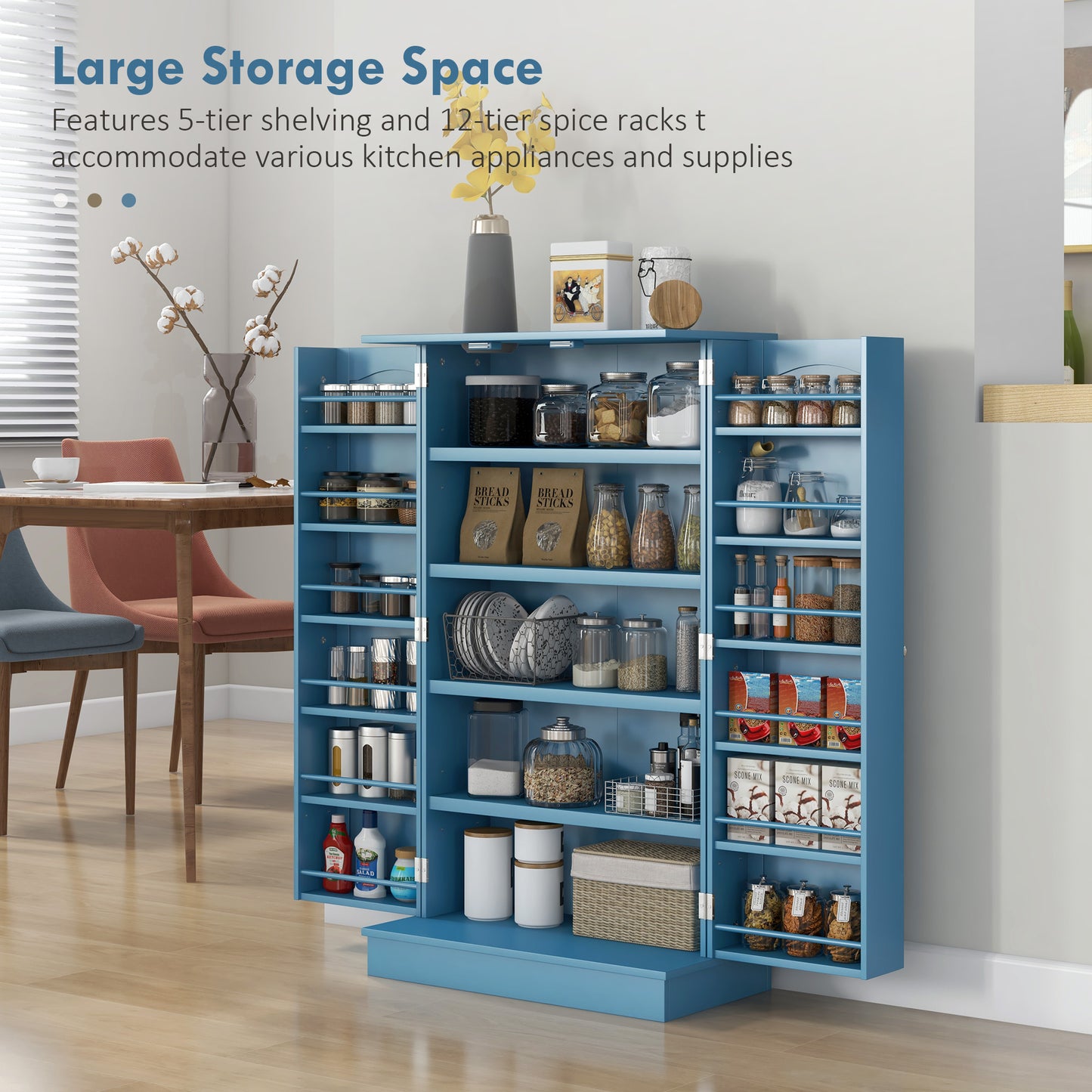 Freestanding Kitchen Pantry Cabinet with 12 Door Shelves - Blue