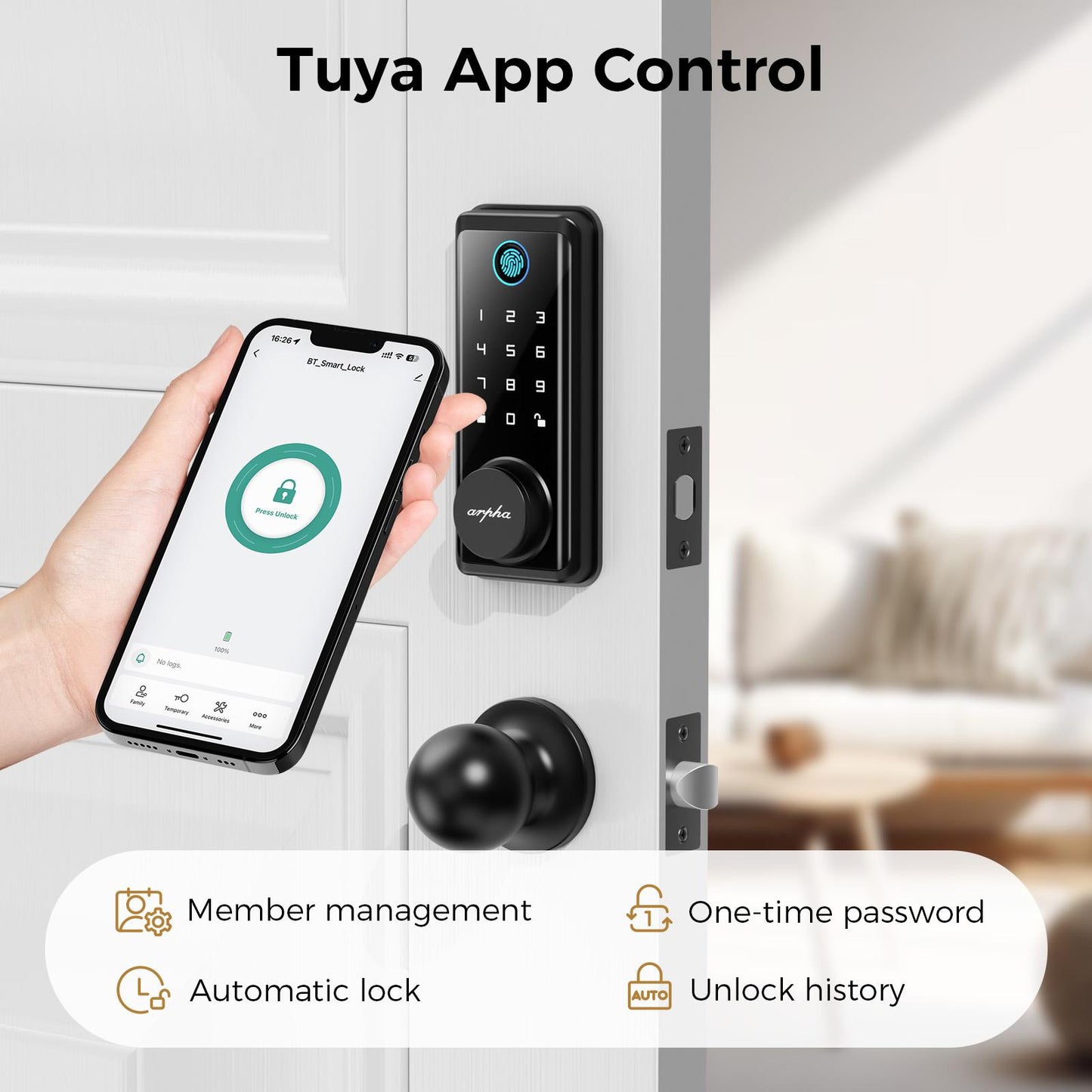 Keyless Entry Door Lock with Handle, App Control Front Door Lock Set with Keypad and Auto Lock