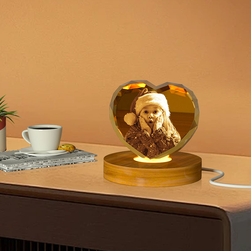 LED Light Base for 3D Crystal Displays - Wooden, Rotating & Color Options