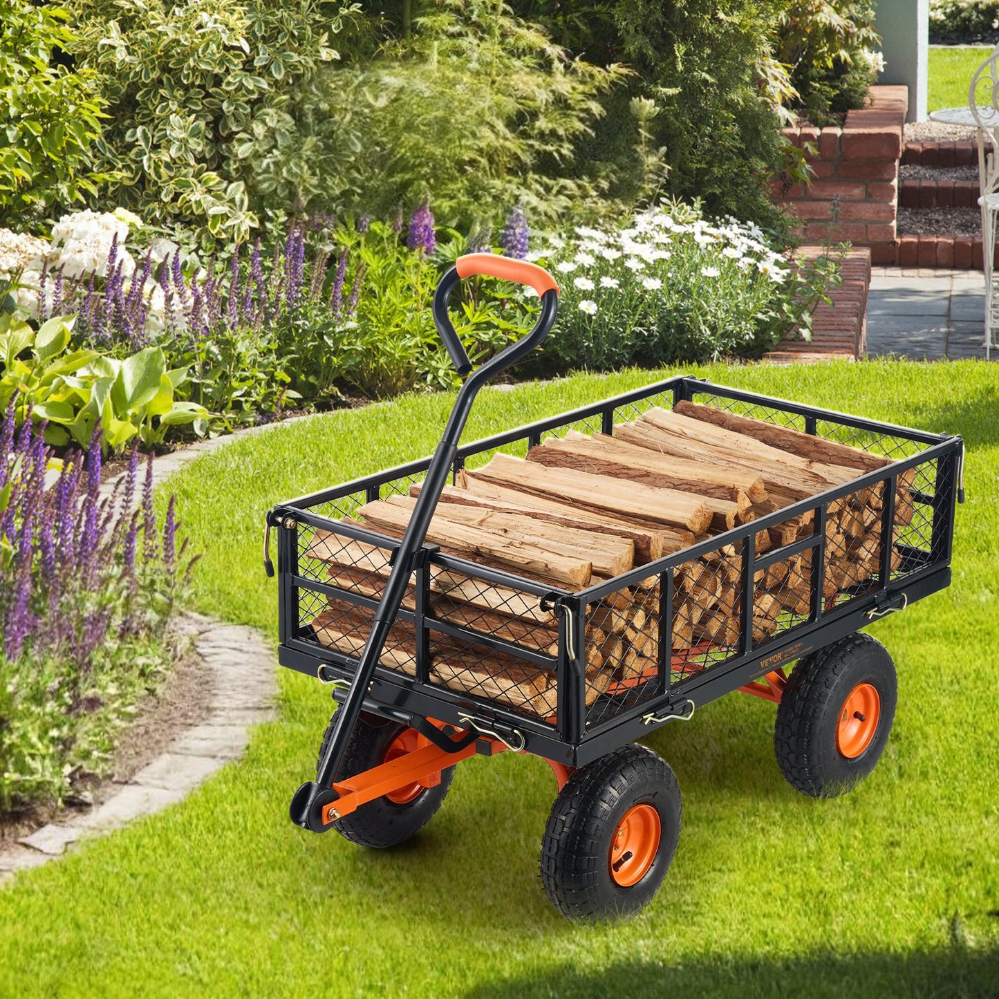 Heavy-Duty Garden Dump Cart with 880 Lb Capacity and 2-in-1 Handle - Black