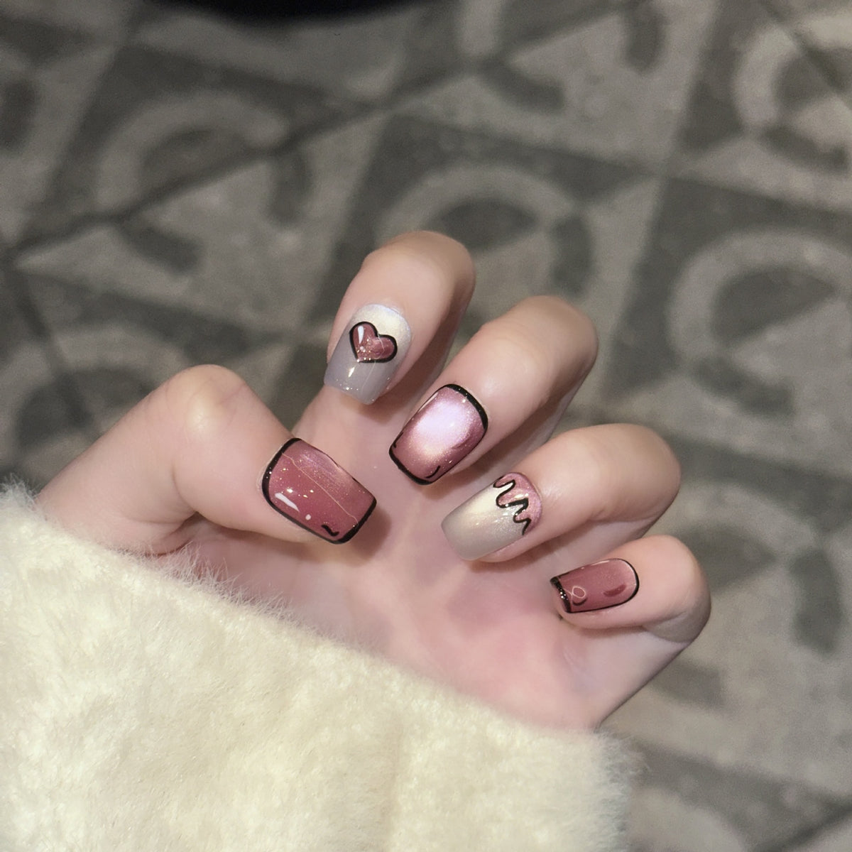 Two-Dimensional Love Cat Nail Art Stickers - Cute Starry Sky Design