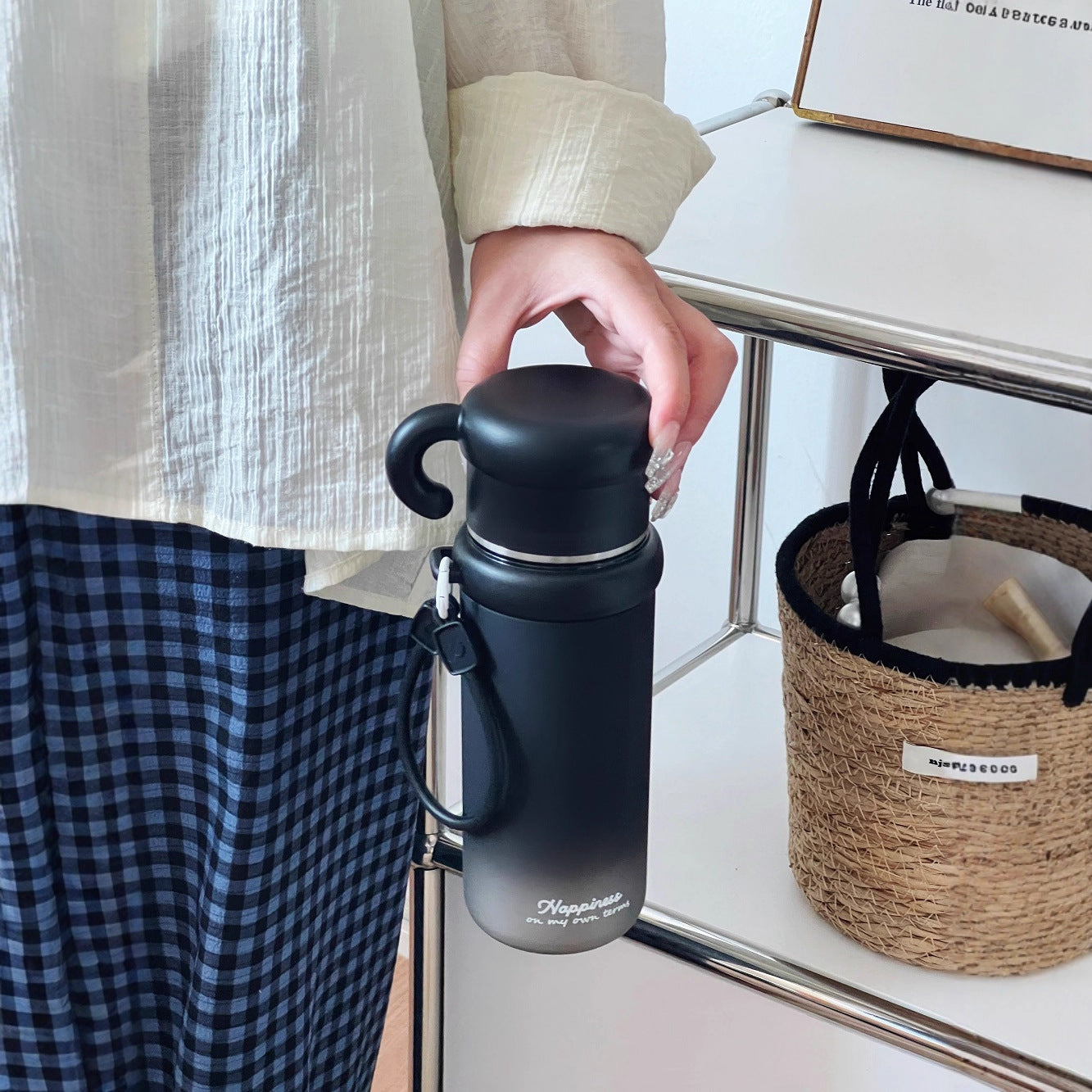 Insulated Stainless Steel Travel Cup with Carrying Strap - 500ml