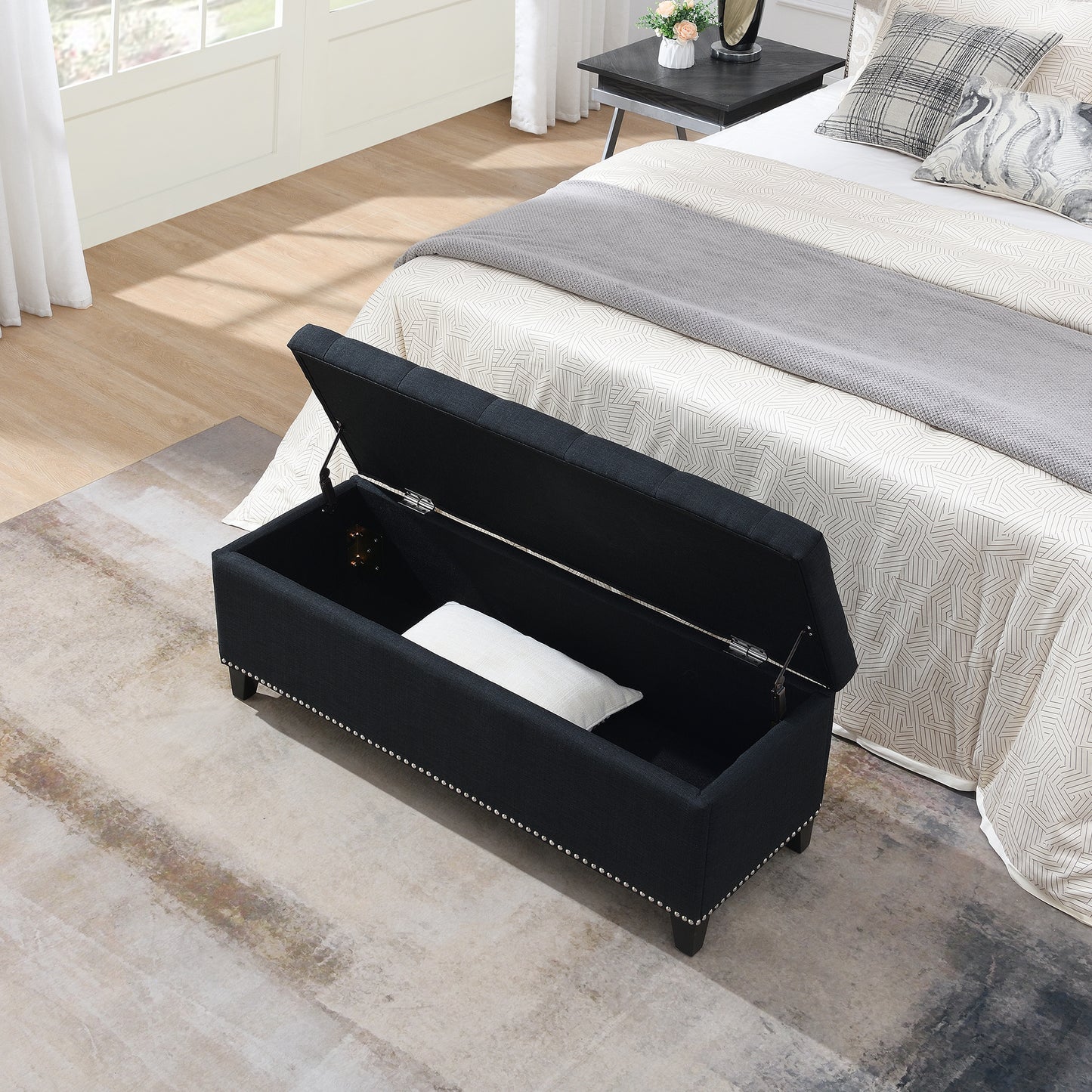 47.5 Storage Ottoman, Bench With Safety Close Hinge, Linen
