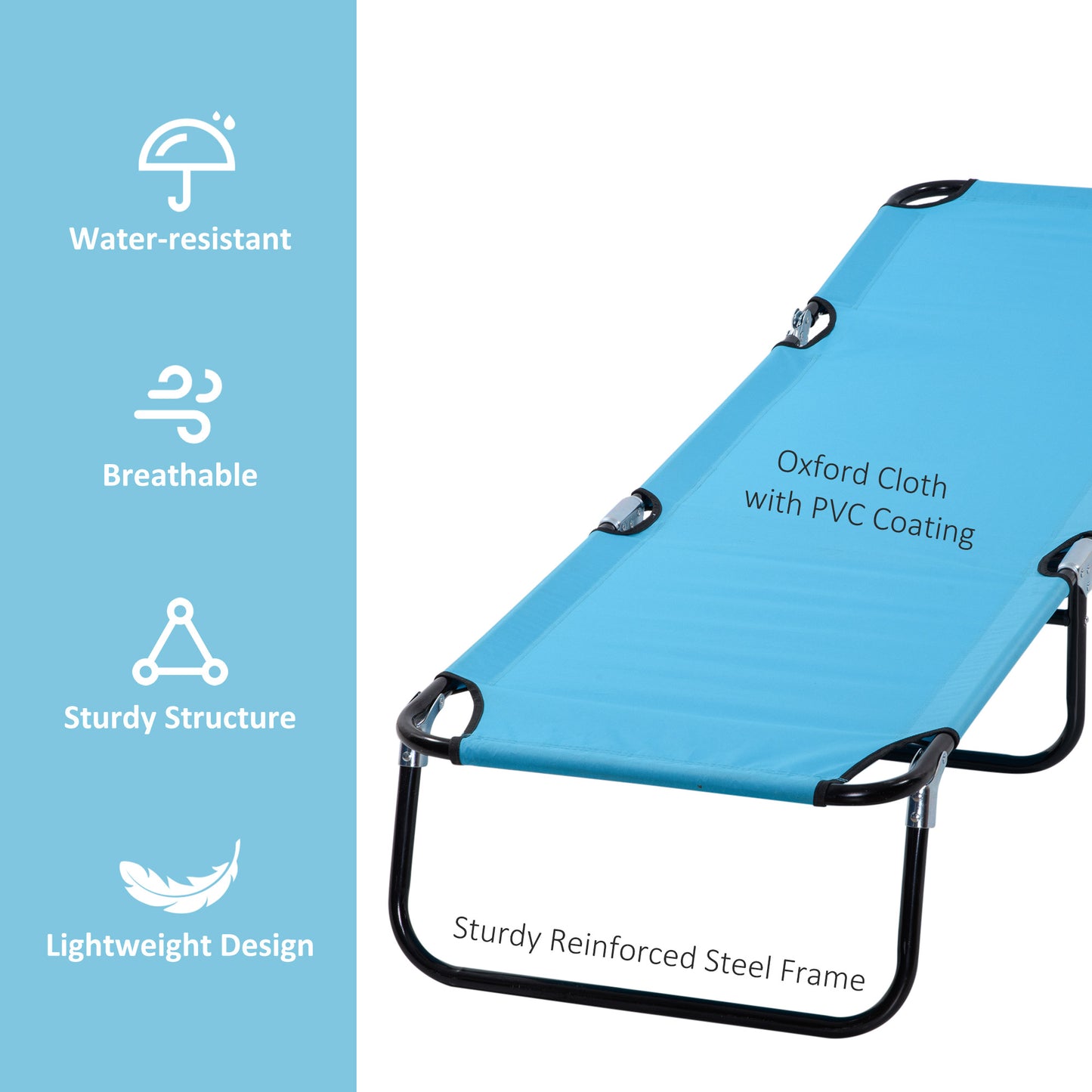 Folding Chaise Lounge Chair - 5-Level Recline, Sky Blue