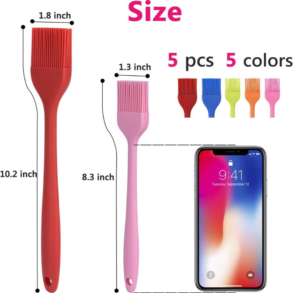 Multicolor Silicone Basting & Pastry Brush Set - 5 Pack