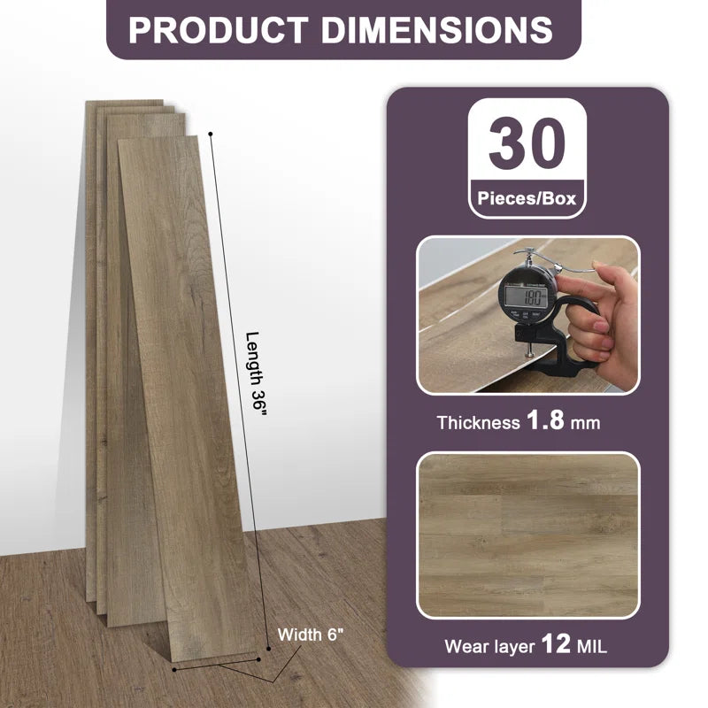 Self-Adhesive PVC Peel and Stick Flooring Tile - Light Brown