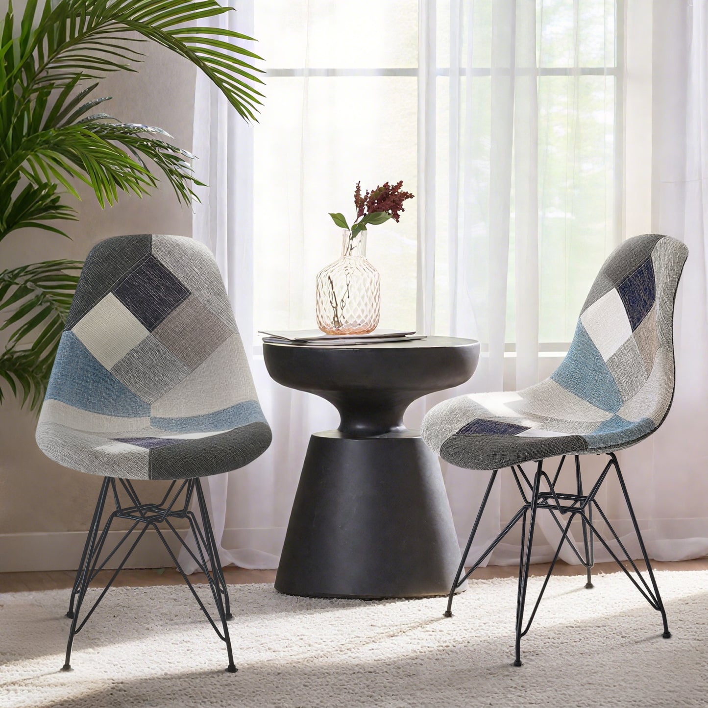 Patchwork Accent Chair Bohemian Style Fabric With Chromed Legs