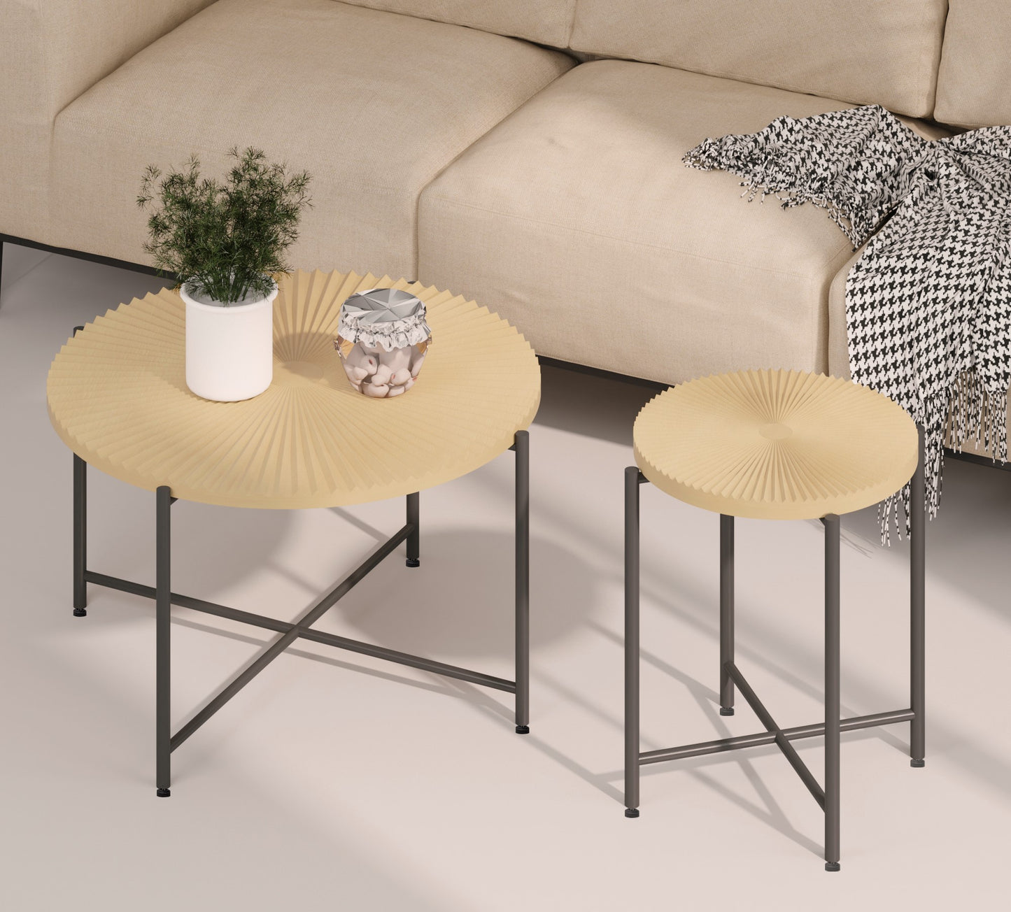 Radial Pattern 2-Piece Coffee And End Table Set -Waterproof MDF With