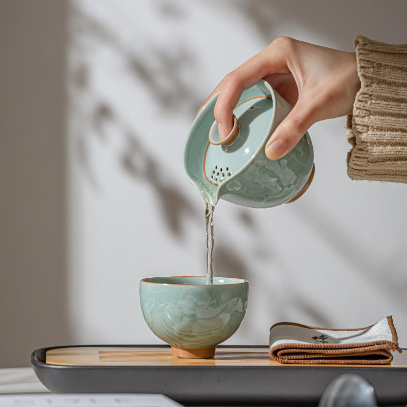Ceramic Teapot Set with Portable Storage for Travel & Outdoor Use