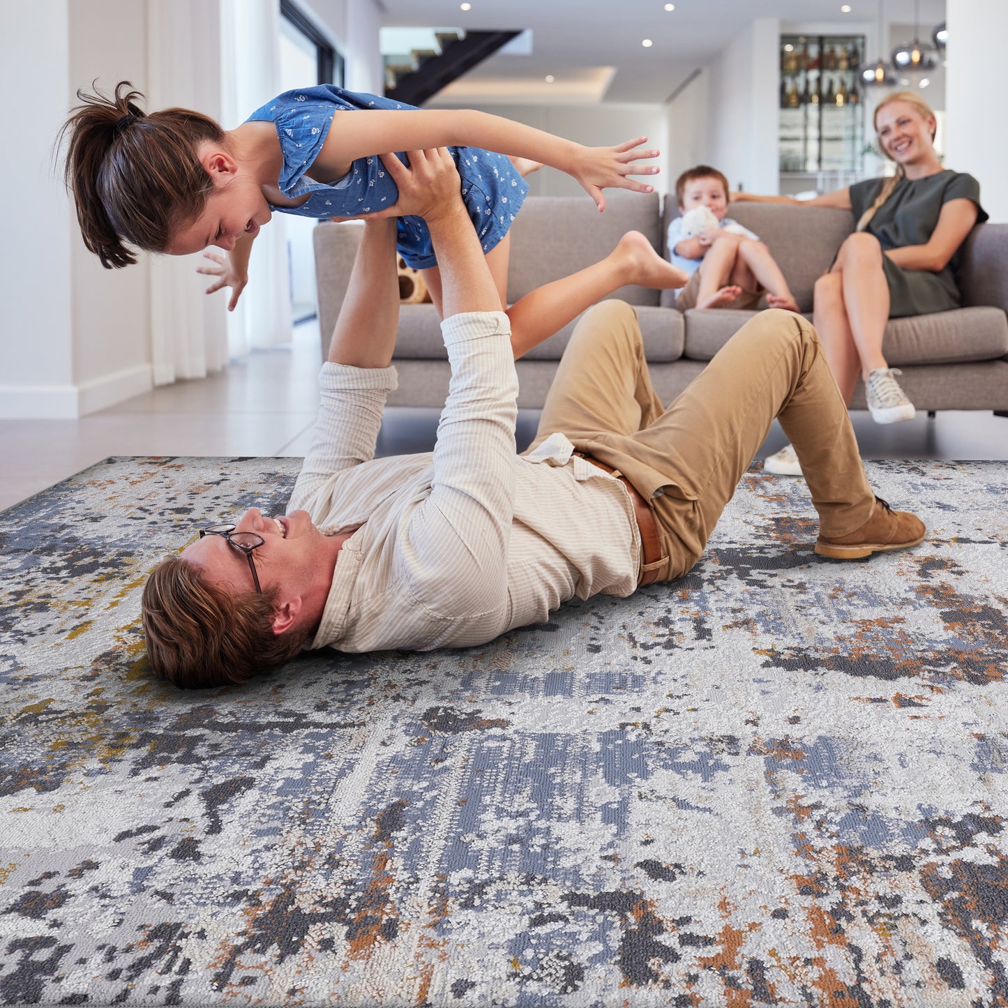 PAYAS 8X10 Ivory Blue Abstract Area Rug