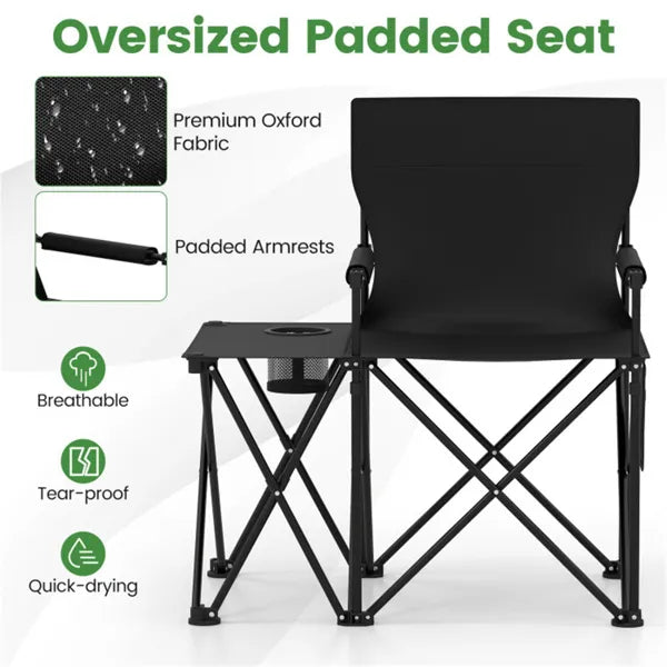 Oversized Foldable Camping Chair with Side Table & Cup Holder