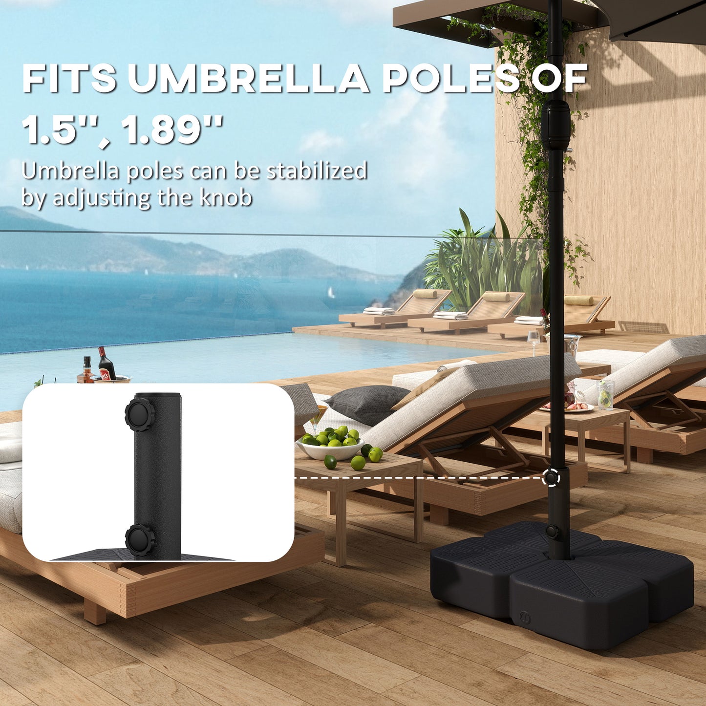 Outdoor Umbrella Base with Wheels for 1.5" & 1.89" Poles - Black