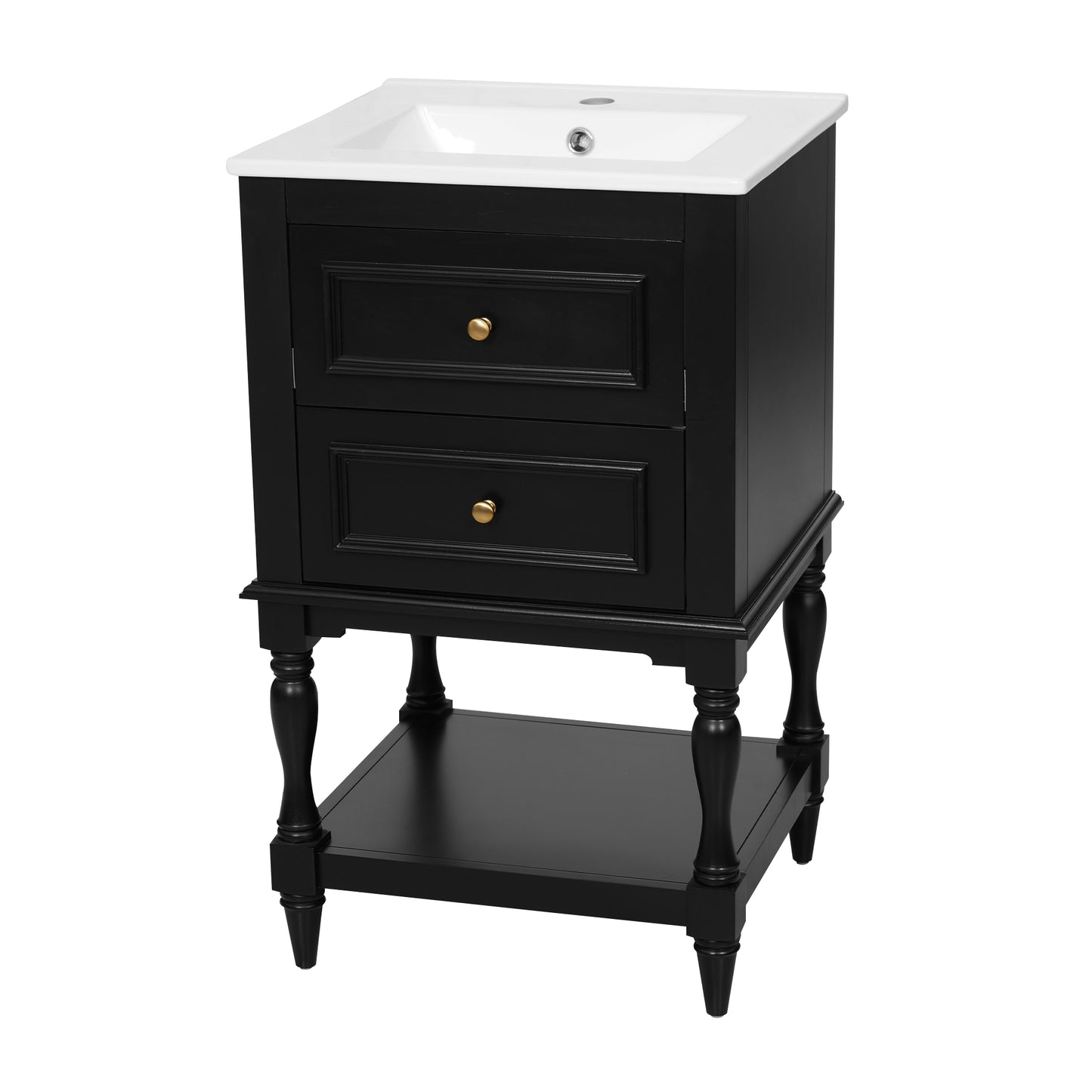 20'' Black Bathroom Vanity with Ceramic Sink & 2 Drawers