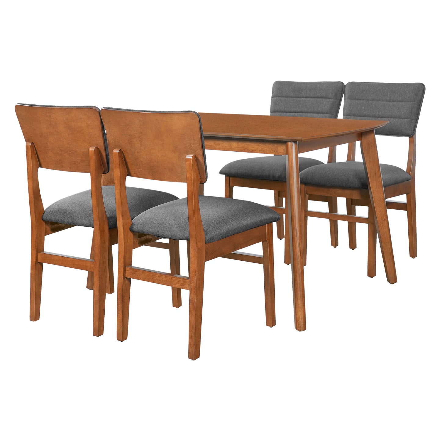 Farmhouse Dining Table Set for 4 with Upholstered Chairs - Brown & Gray