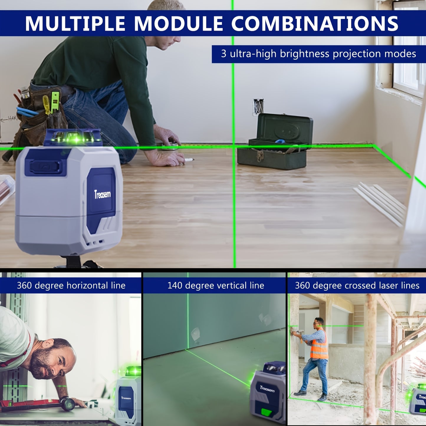 Self-Leveling Laser Level with Green Laser, Rechargeable, Tripod Mount, Model LL 3DG