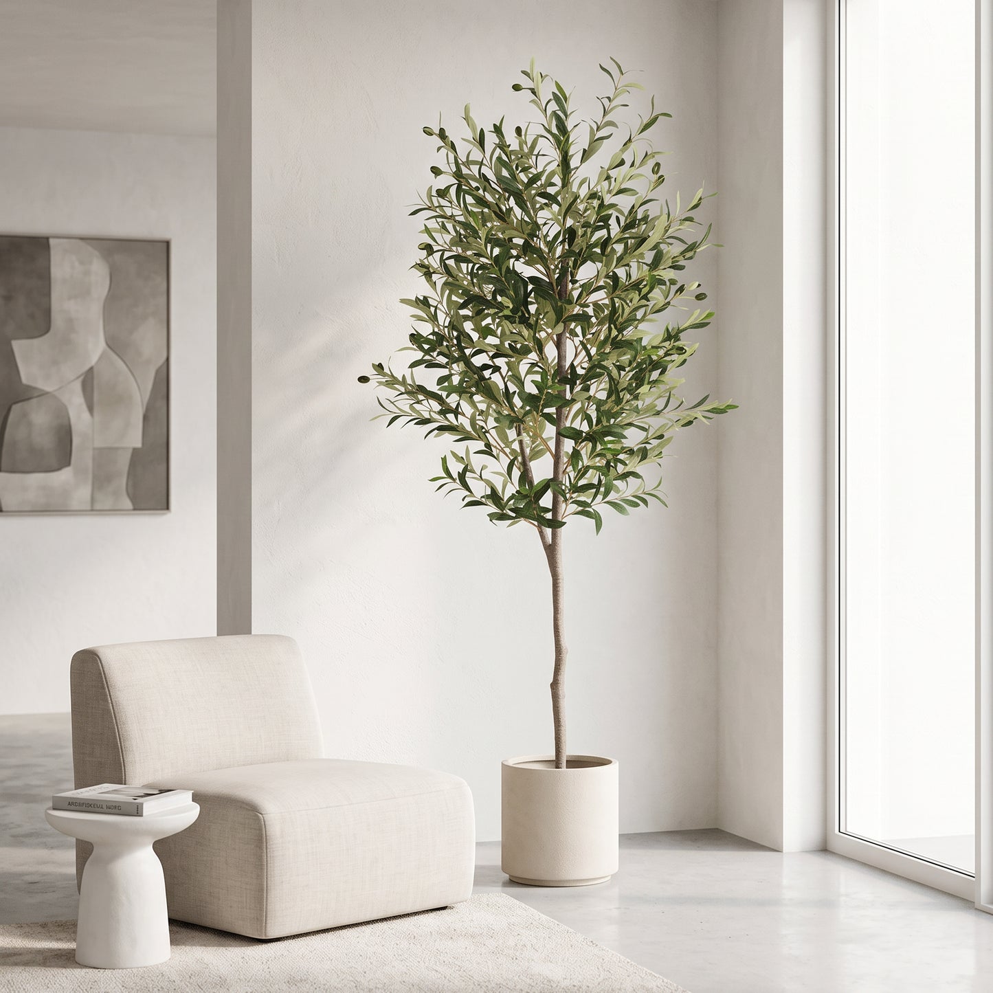 6FT Artificial Olive Tree in Black Pot - Green Leaves