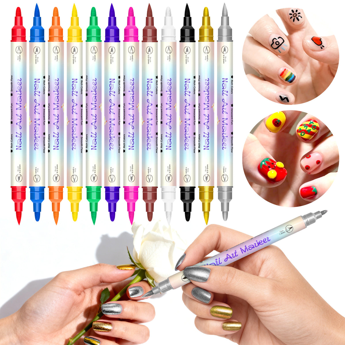 Waterproof Quick-Dry Nail Art Pen Set - 12 or 24 Colors for Creative Nail Designs
