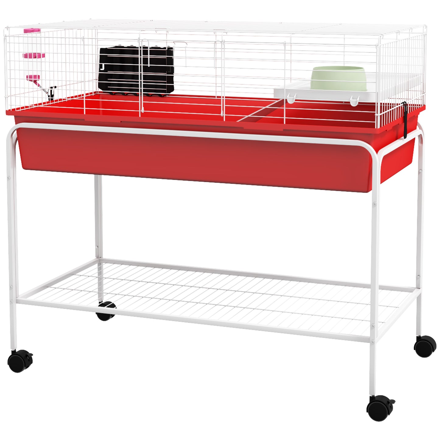 Small Animal Cage with Removable Stand, Wheels & Shelf - 39x20.5x36.5 Inches, Red