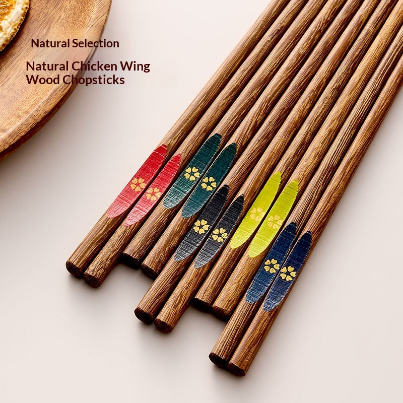 Japanese-Style Pointed Chopsticks Set of 5 Pairs - Elegant Wooden Dinnerware