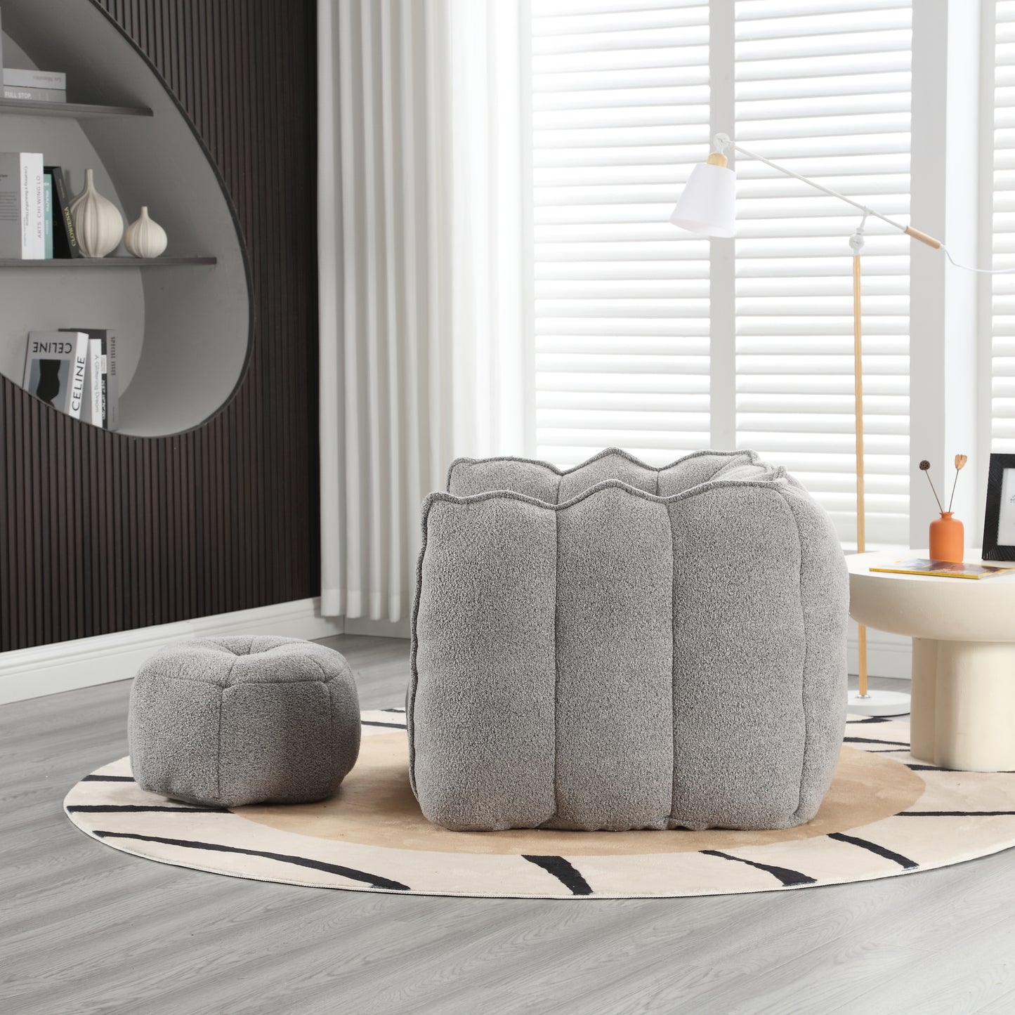 Soft Chenille Bean Bag Chair with Foam - Grey