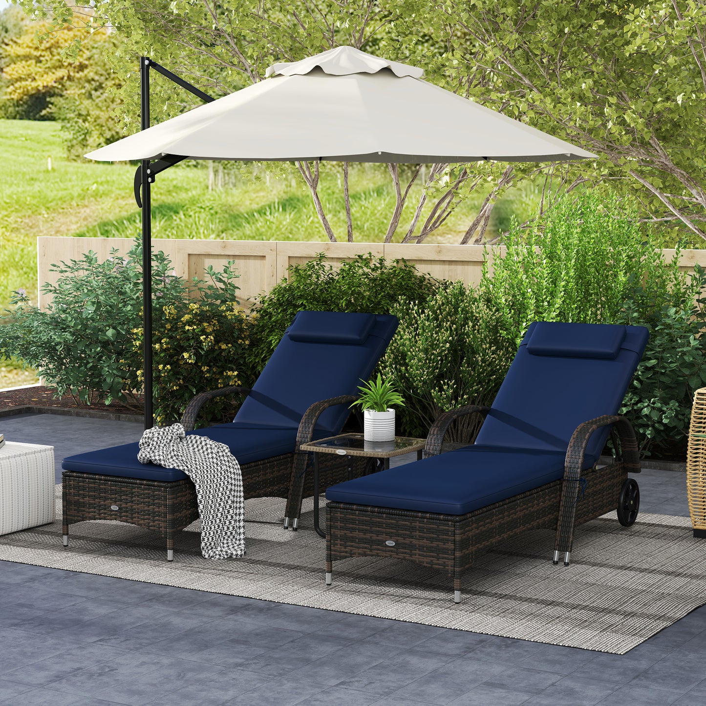 Reclining Chaise Lounge Chairs with Cushions - Dark Blue