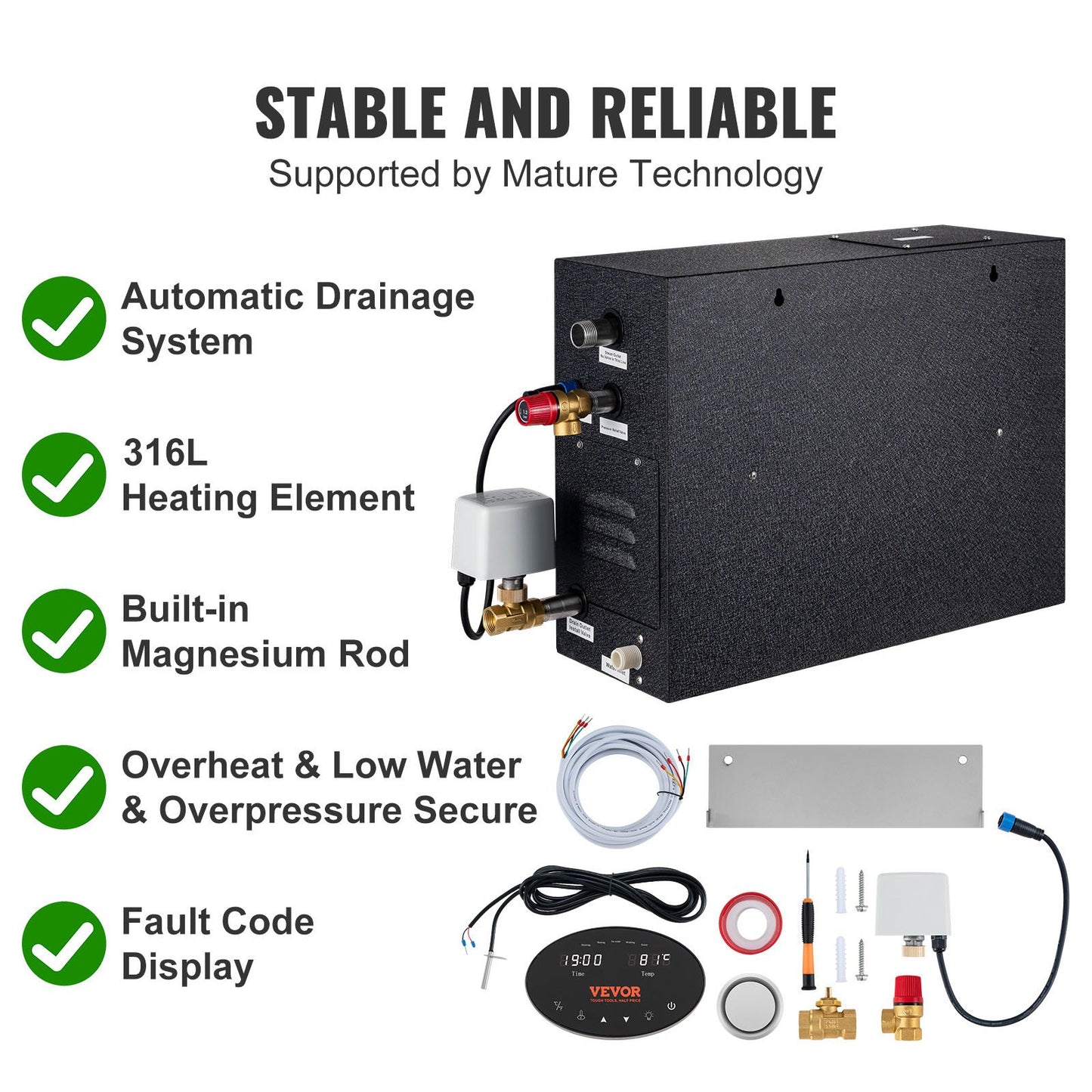 15KW Steam Shower Generator with Touch Control, Segmented Heating & Timer - Luxury Home Spa System