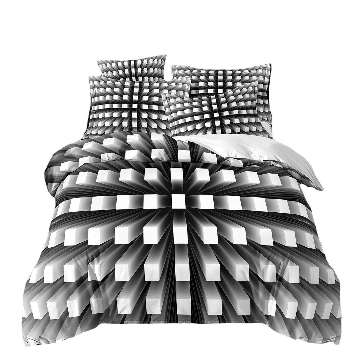 Digital Printed Geometric Duvet Cover Set - Light Gray Nordic Bedding