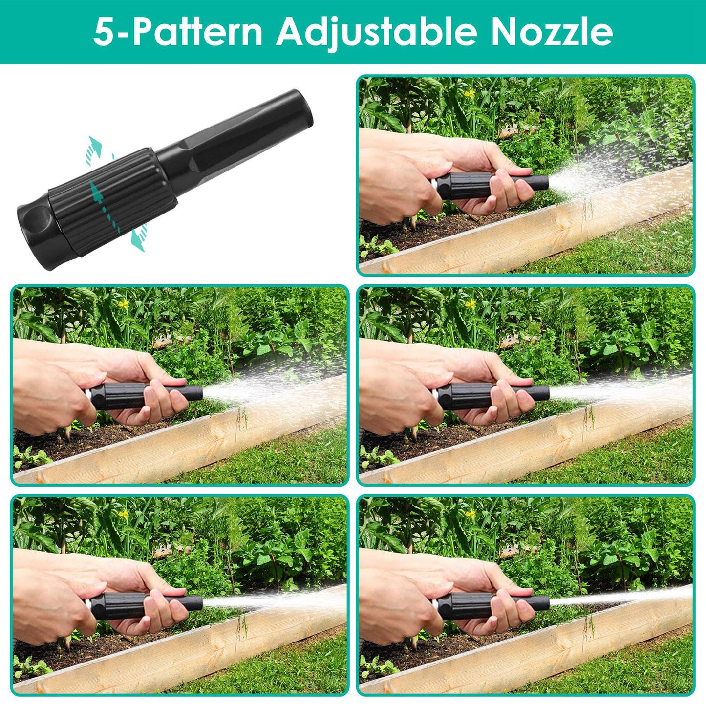 Heavy Duty Stainless Steel Garden Hose with 7-Pattern Nozzle - Flexible & Puncture Resistant