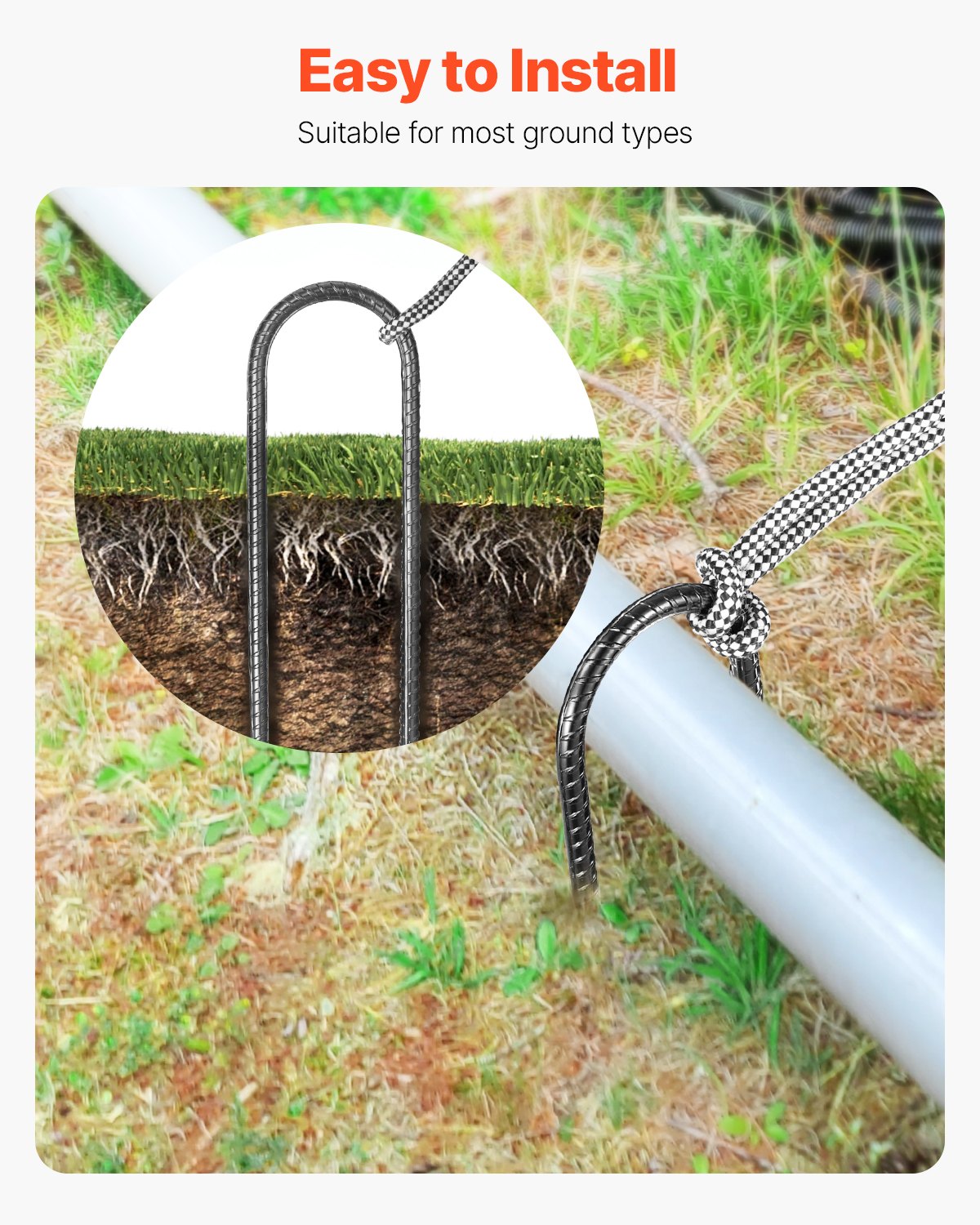 10-Inch Galvanized Steel Rebar Stakes 12 Pack Heavy Duty U-Shaped Ground Anchors