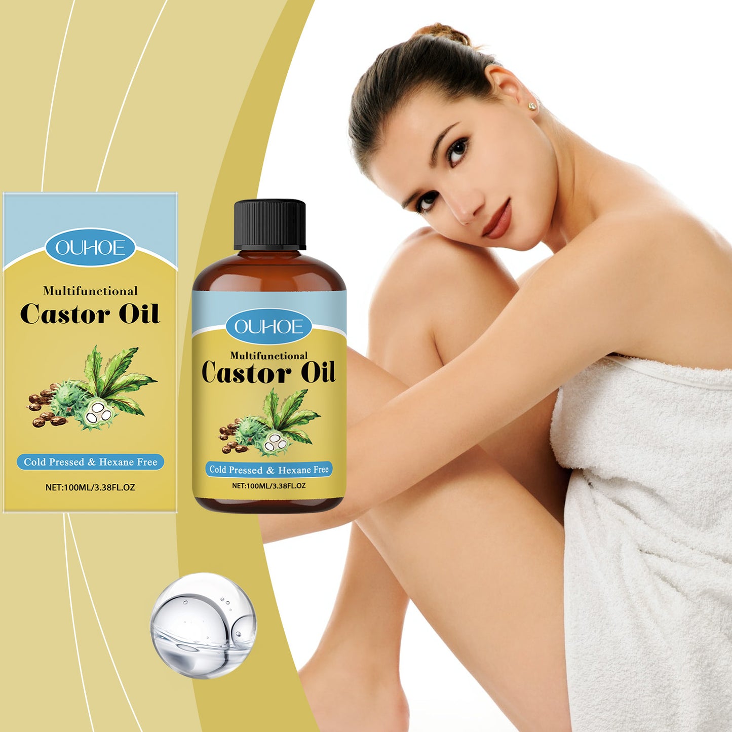 Organic Castor Oil - Moisturizing Treatment for Hair, Eyelashes & Skin