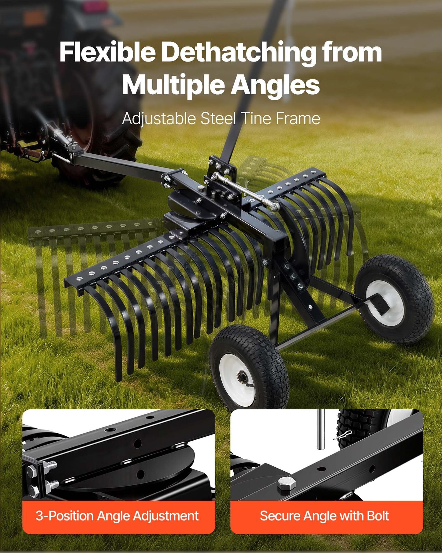48-Inch Tow Behind Landscape Rake for ATV Tractors - Heavy Duty Steel Tines, Adjustable Height & Angle