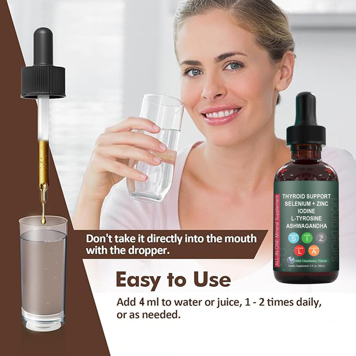 Thyroid Support Liquid Drops with Selenium, Zinc & Iodine, 30ml