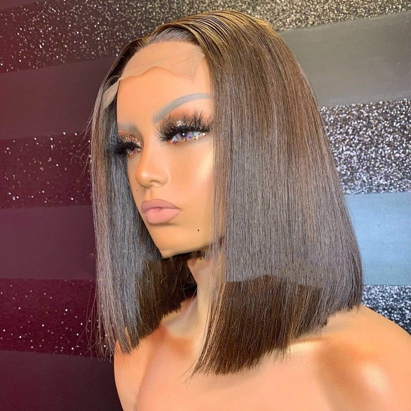 Short Bob Wig with Long Bangs - Synthetic Hair