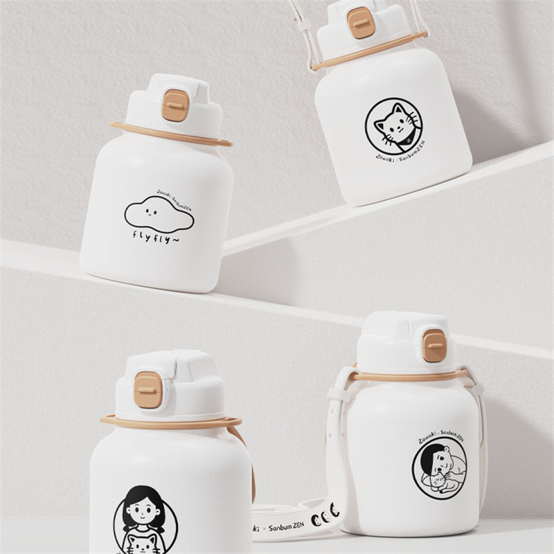 Large Capacity Cute Belly Cup - Food Grade PP and Stainless Steel Drinkware