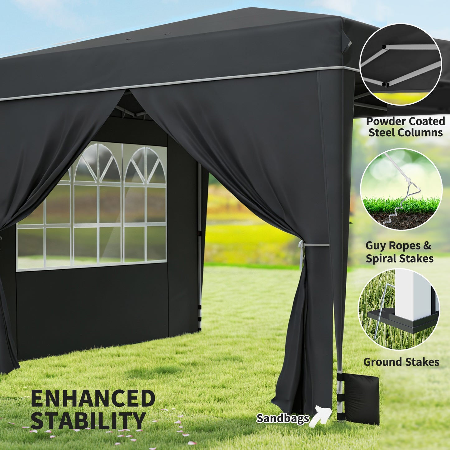 10x10 ft Pop Up Canopy Tent with Sidewalls - Black