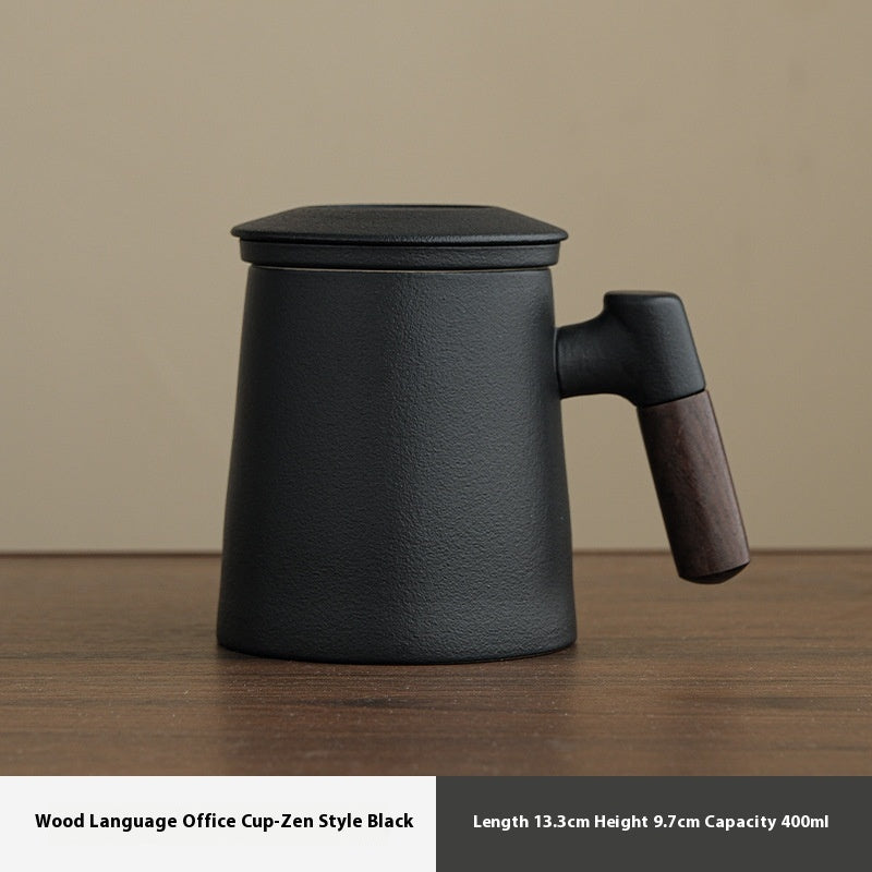 Ceramic Tea Water Separation Mug with Lid - 400ml Zen & Imperial Styles