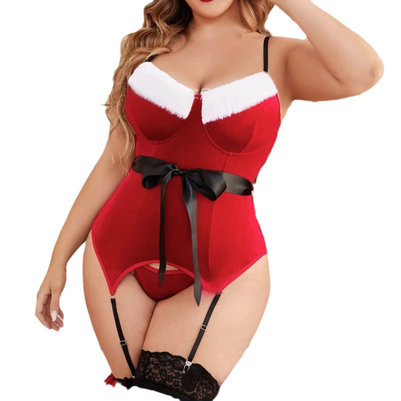 Women's Christmas Plush Velvet Lingerie Set - Red Satin Sleepwear for Holiday