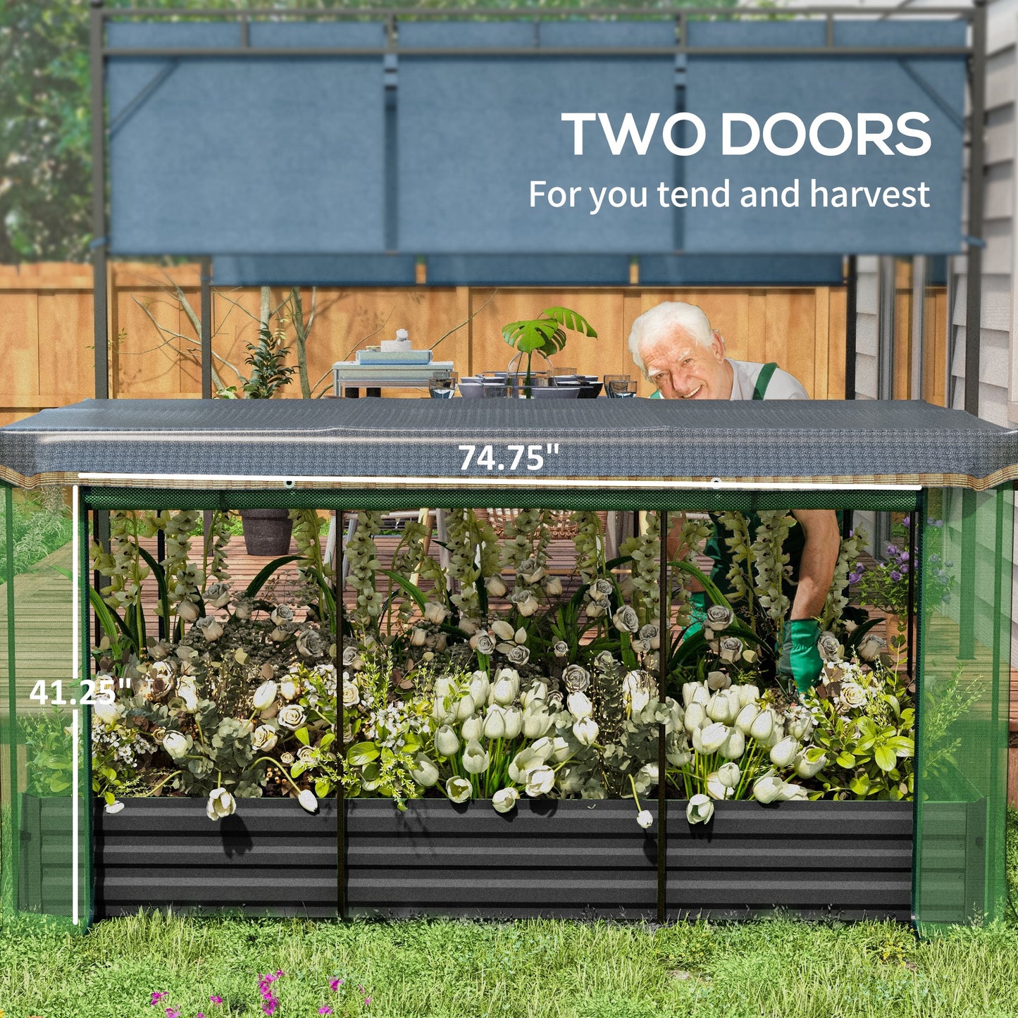Galvanized Steel Planter Box With Crop Cage And Shade Cloth, Raised