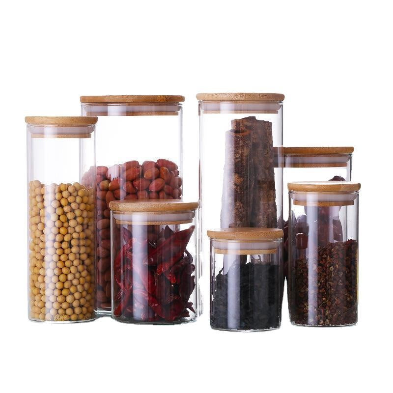 Sealable Food Storage Canisters Set with Bamboo Lids - Glass Bulk Container