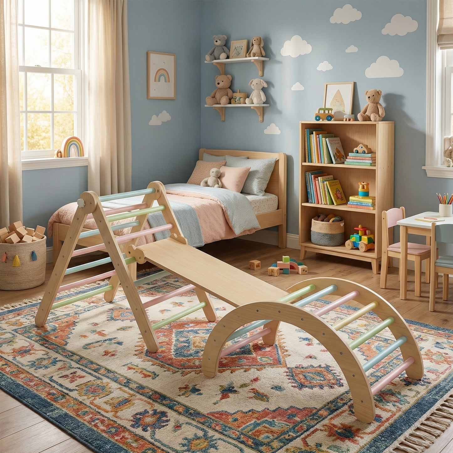 Toddler Climbing Toy Wooden Arch Ramp Ladder Set Indoor Playground