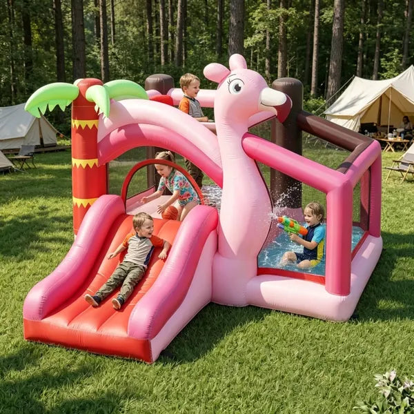 Inflatable Bounce House with Slide and Ball Pit - Pink